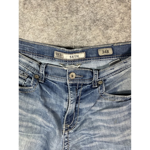 BKE Seth Mens Straight Leg Jeans Blue Denim Wash Size 34R - Picture 2 of 4